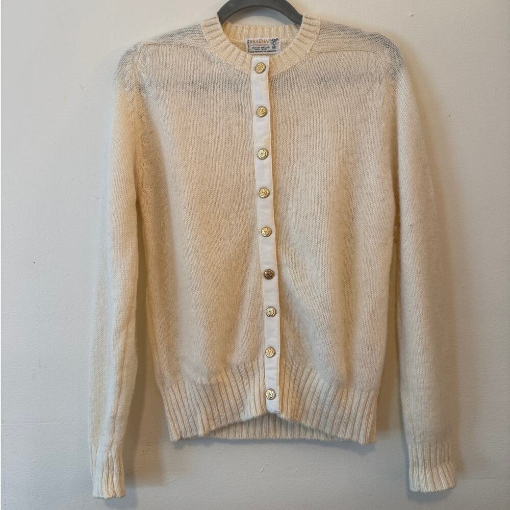 Vintage Braemar Scottish Shetland Wool Cardigan Gold Buttons Size S